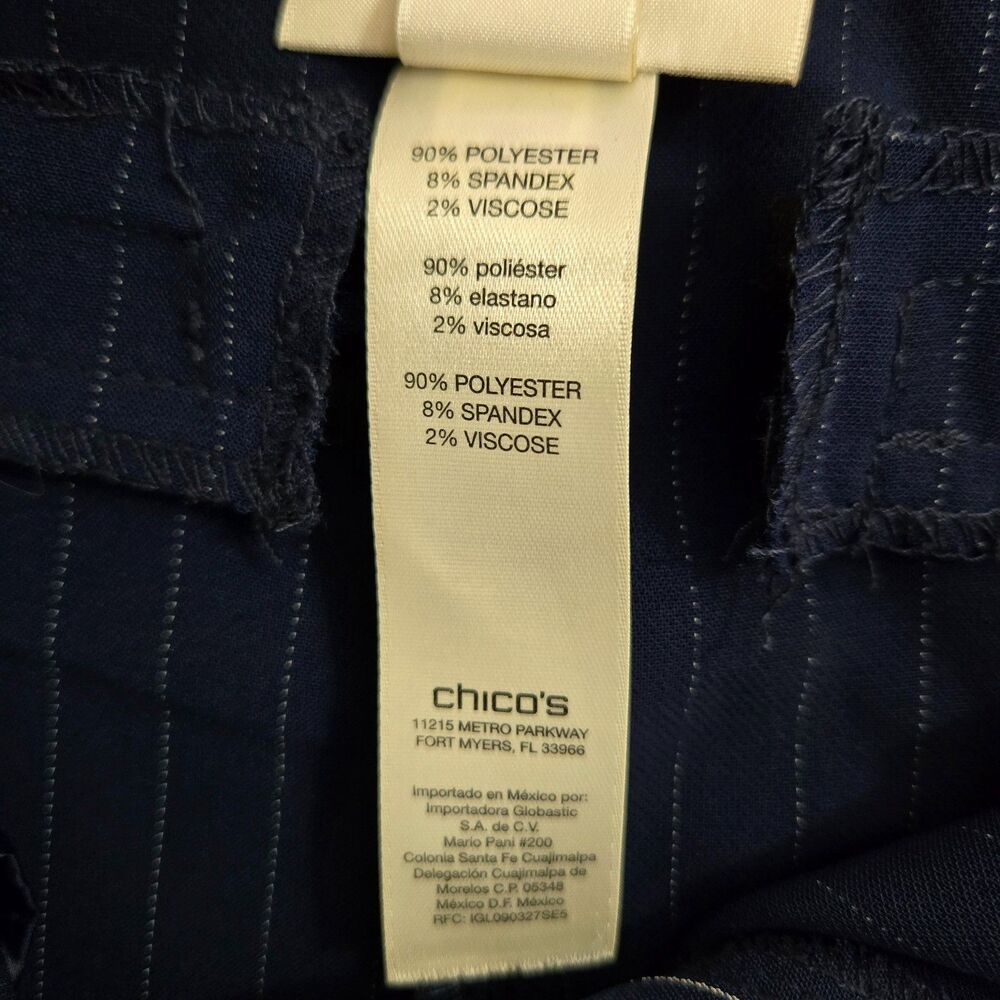 Chico's Women 00 US 2 Navy Blue Mid Rise Pinstriped Ankle Stretch Office Pants - Picture 7 of 12